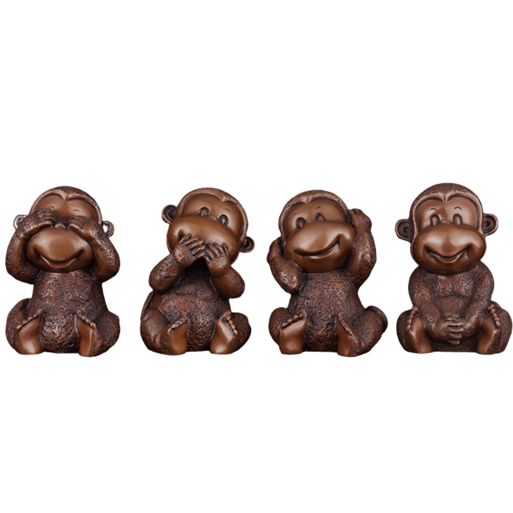 Bronze Four Wise Monkeys Sculpture Set – Hear No, See No, Speak No, Do No Evil – Solid Brass Art Figurines, Handcrafted Mini Animal Statues for Home or Office Décor