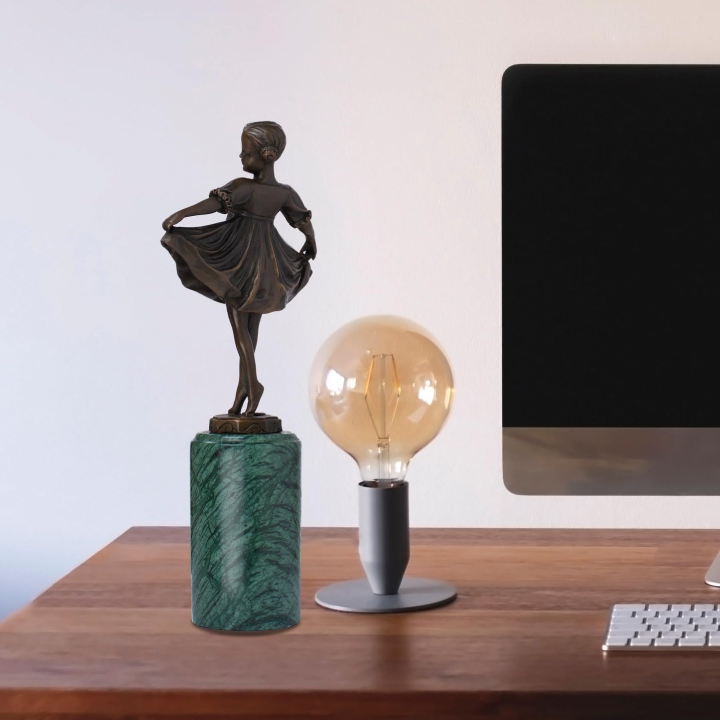 R REALONG 12.6 in Bronze Ballet Girl Statue with Green Marble Base – Vintage & Elegant Ballet Dancer Sculpture | Perfect for Home & Office Décor, Collectible Art, and Gift Choice