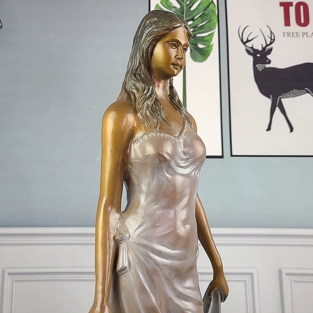 100% Bronze Woman Statue, 25.2" Female Sculpture for Home Office Decor, Exquisite Color, Perfect Figure