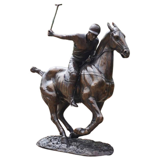 Bronze Polo Player Horse Sculpture – 22" x 9.8" x 24" Decorative Statue  – Handcrafted Equestrian Art for Polo Enthusiasts