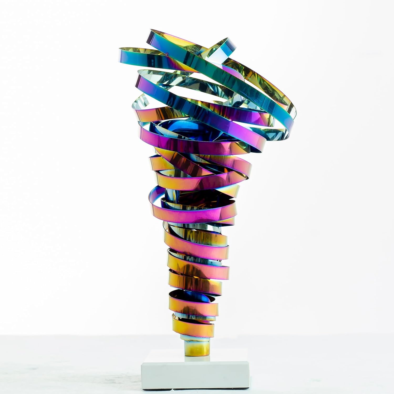 15.7'' Spray-Plated Colored Stainless Steel Abstract Sculpture Metal Swirl Modern Sculpture Table & Desk Office Decor