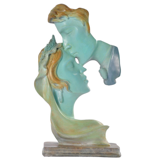 Bronze Love Kiss Statue,Solid Brass Golden Couple Art Mask Statue Passionate Kiss Sculpture,Abstract Modern Art Home/Office Decor and Gift Ideas (Blue)
