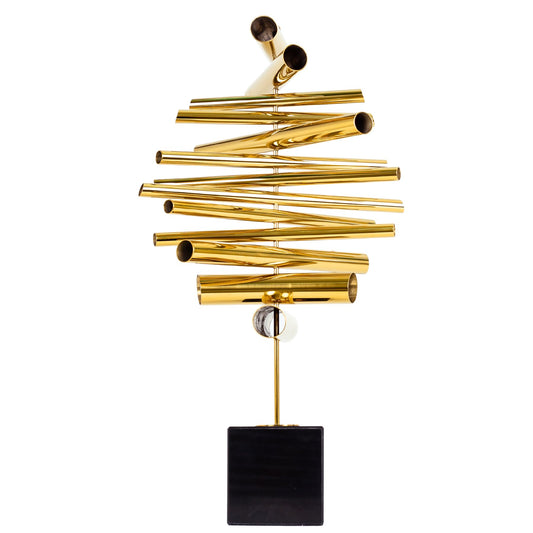 Modernism Creative Geometric Light Luxury Art Metal Ornament, 21.6'' Golden Stainless Steel Statue with Marble Base, Suitable for Home Hotel Office Decoration, Collection, Gift