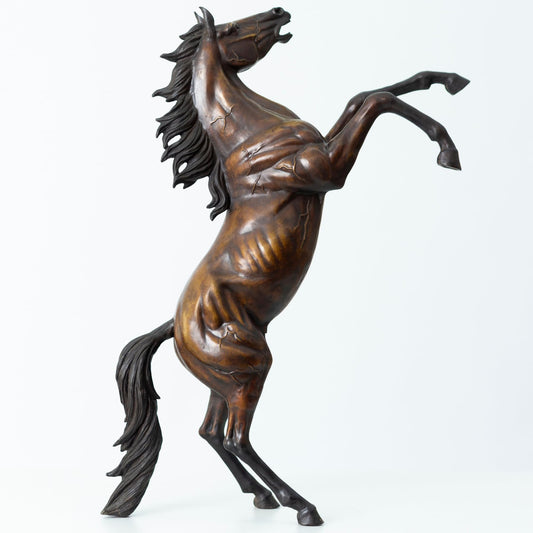 Rearing Horse Bronze Statue and Sculpture -H:23.6" Majestic Handcrafted Horse Sculpture for Home & Office Decor, Equestrian Art, and Unique Gift