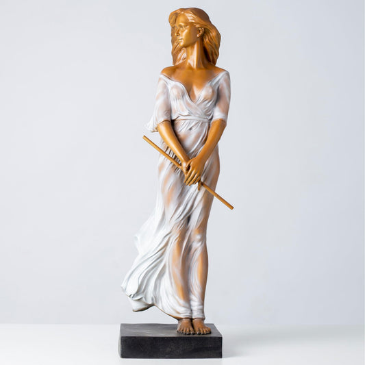 MELODIE OUBLIEE Bronze Woman Sculpture – 23.6" Tall Luo Li Rong-Inspired Art – Solid Bronze Figurine with Flowing Sheer Dress – Elegant Female Statue for Home Gallery Decor