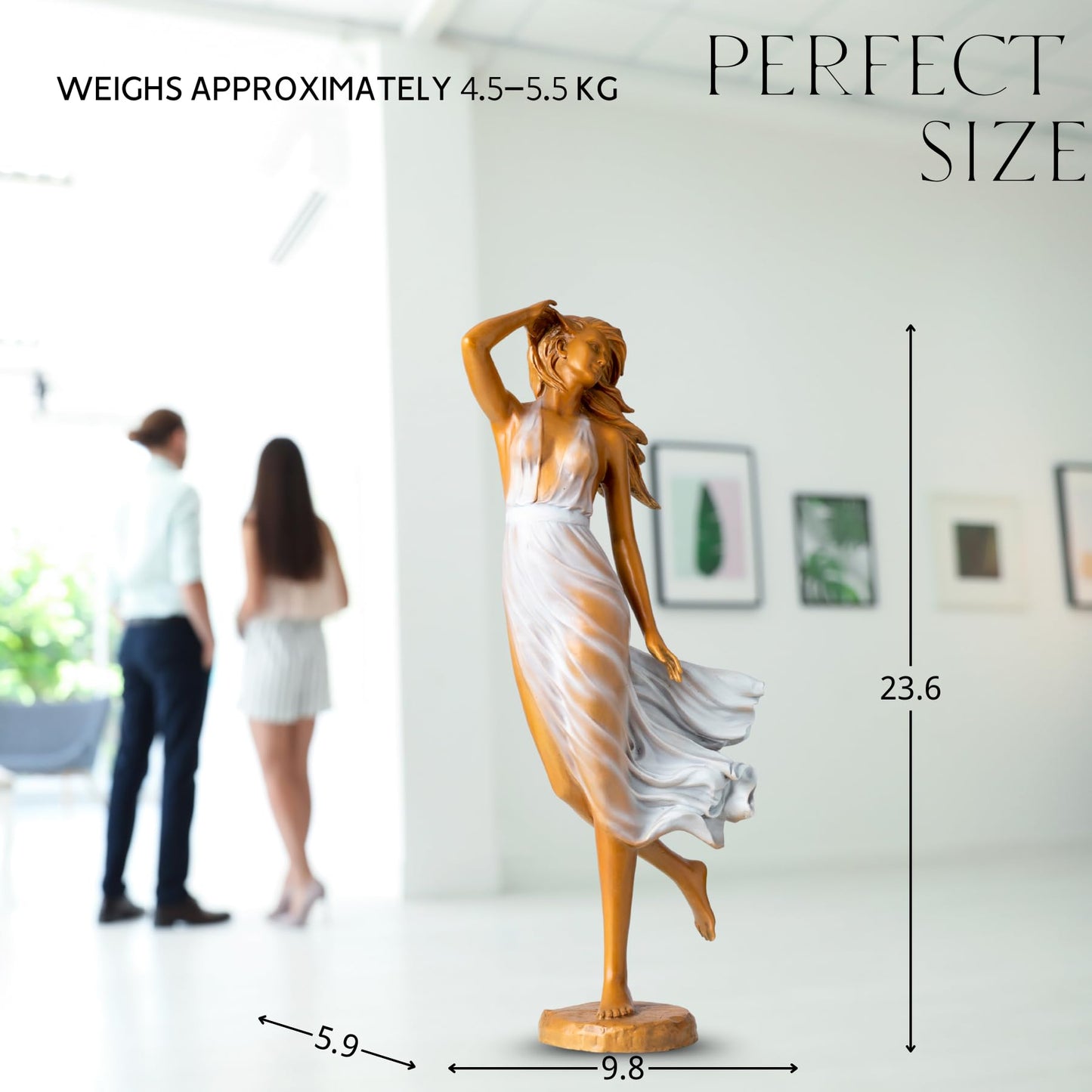 Luo Li-Rong Style Bronze Female Sculpture – 23.6" Tall Elegant Lady in Flowing Dress, Solid Lost-Wax Bronze Statue for Home Décor, Garden Display, or Art Collector Gift