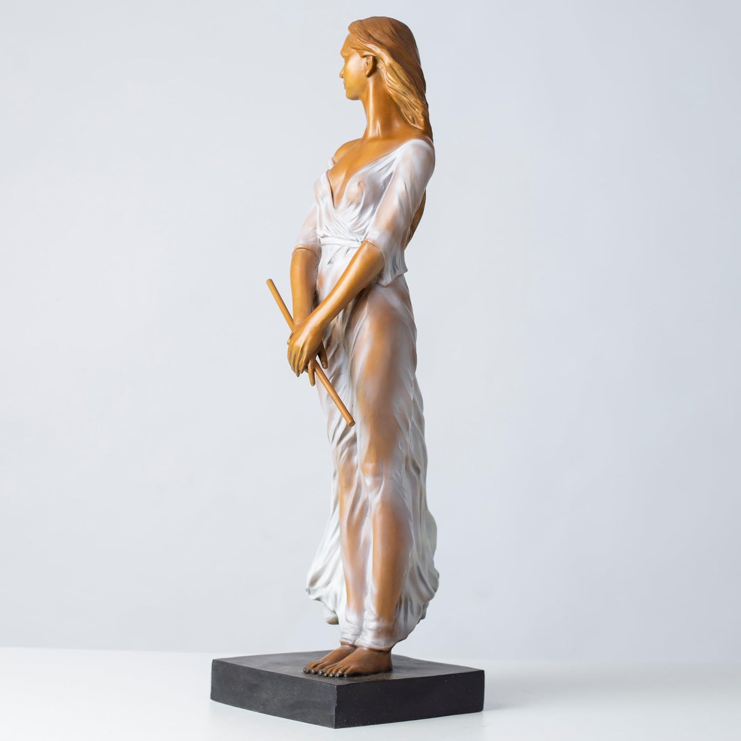 MELODIE OUBLIEE Bronze Woman Sculpture – 23.6" Tall Luo Li Rong-Inspired Art – Solid Bronze Figurine with Flowing Sheer Dress – Elegant Female Statue for Home Gallery Decor