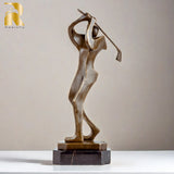 Abstract Bronze Golfer Statue Modern Art Bronze Golfing Sculptures Creative Golf Figurines With Marble Base For Home Decor Gifts