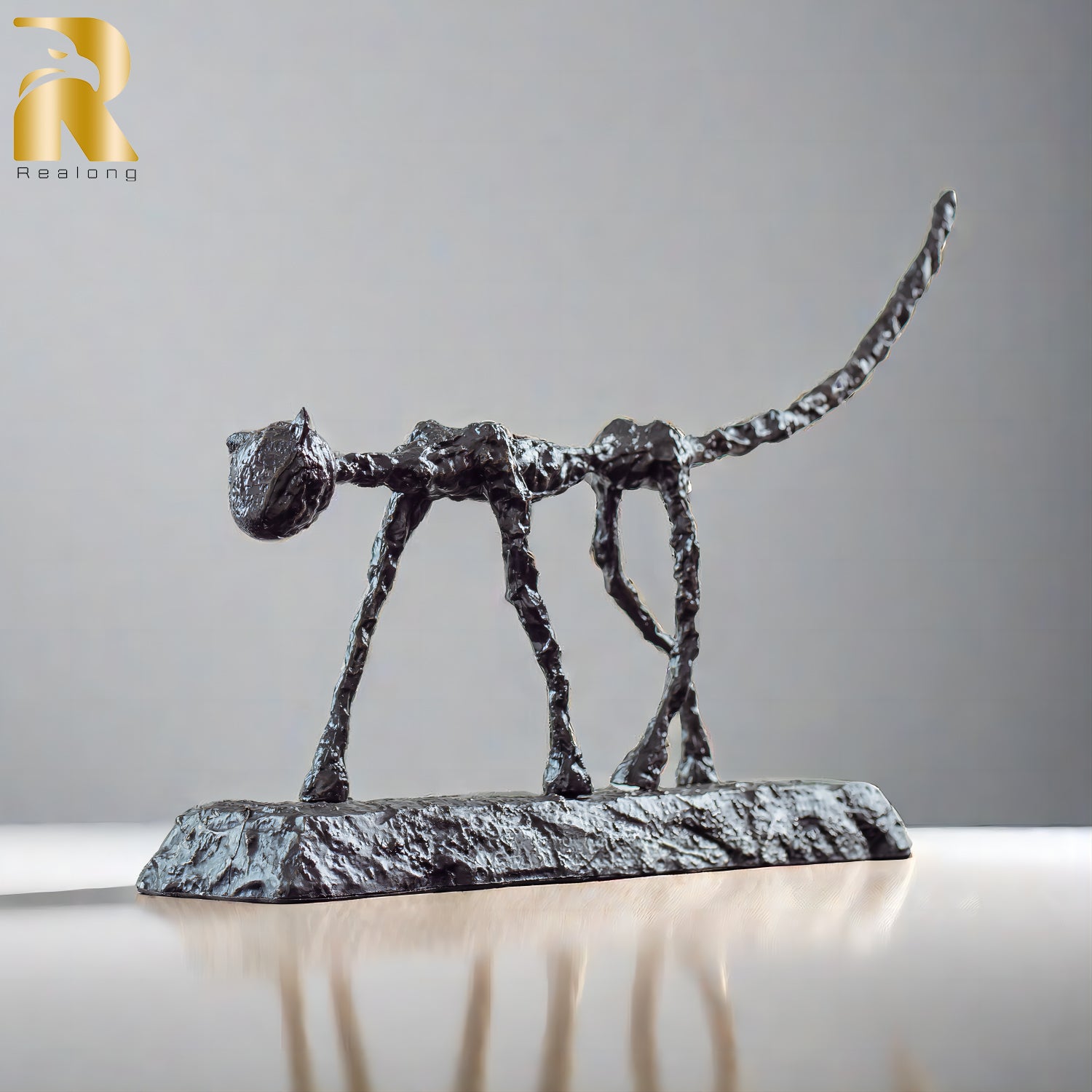 Bronze Cat Statue Antique Giacometti Bronze Animal Sculpture Handmade Abstract Figurines Art Decor Gift Collectible