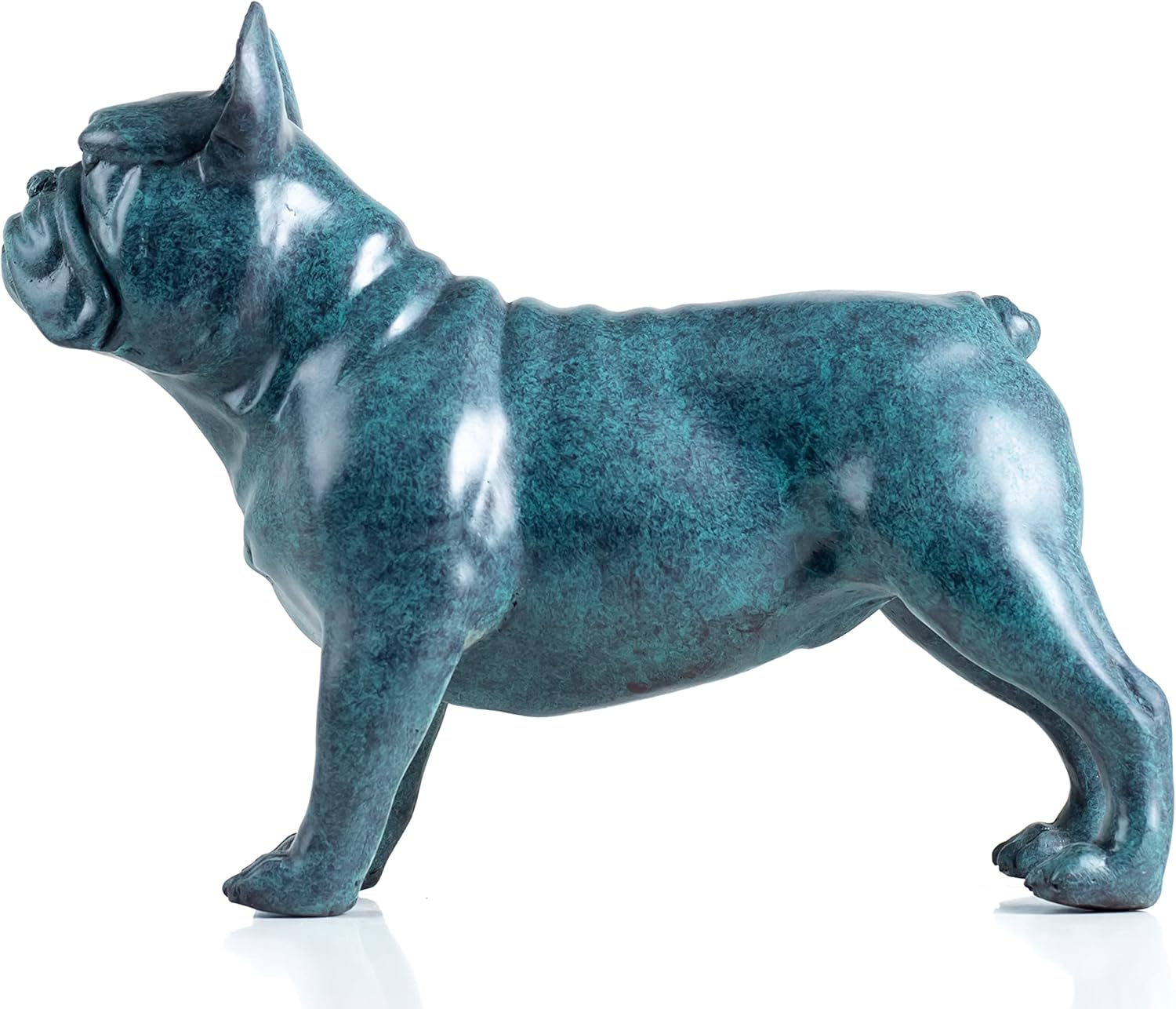Premium Solid Bronze French Bulldog Statue - 9" Handcrafted Lost-Wax Casting - Alert Seated Frenchie Sculpture - Deep Turquoise Blue Patina - Heavyweight 8.4lbs Pure Bronze Art - Luxury Modern Home Office Decor