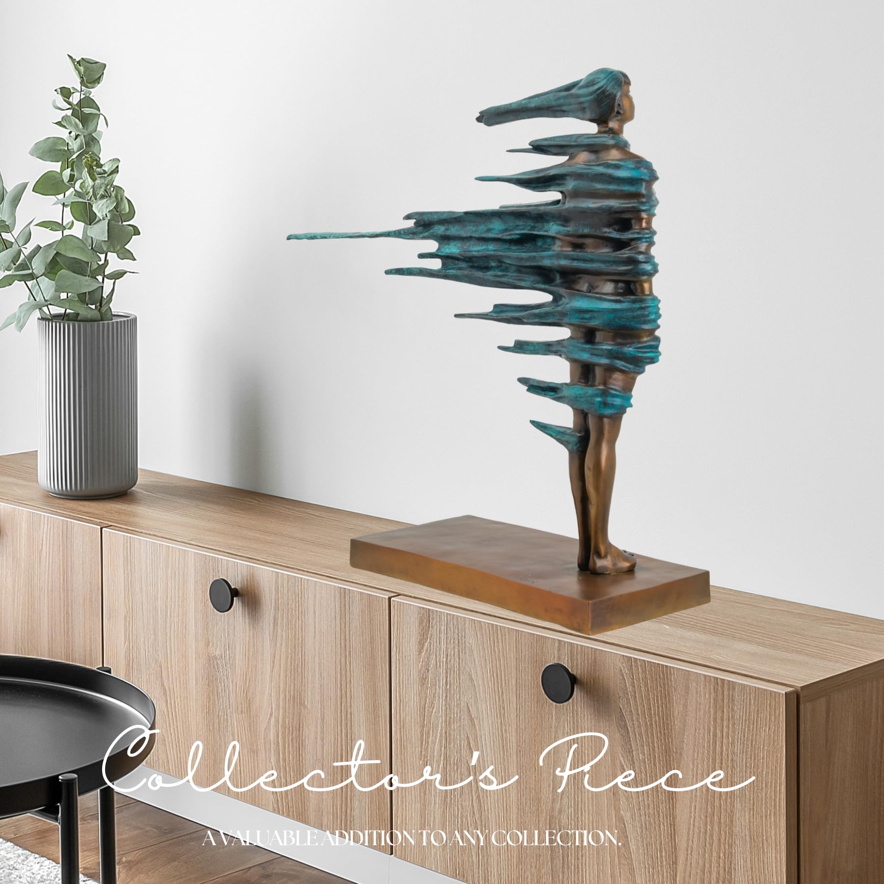 Modern Abstract Bronze Sculpture – Dalí Wind-Swept Female Form Statue with Artistic Patina Finish, Handcrafted Lost-Wax Bronze Art for Home, Office & Gallery Decor