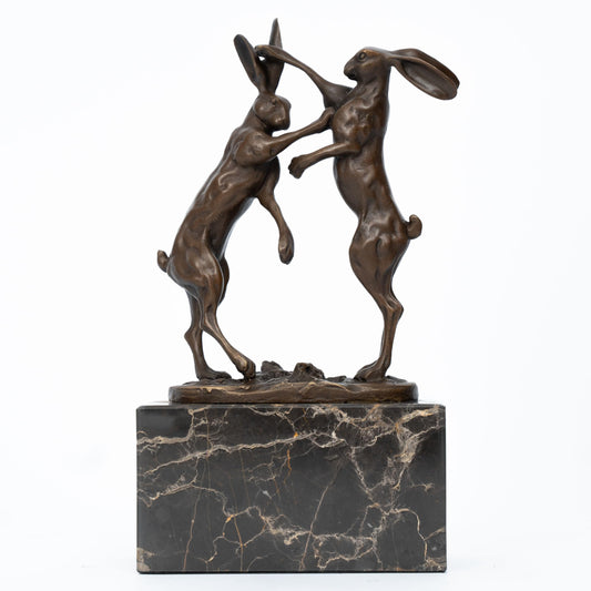 Bronze Bunny Sculpture Standing and Playing Rabbit Statue Home Decorative Art Animal Sculpture Bronze Statues Small Art Deco Figurines