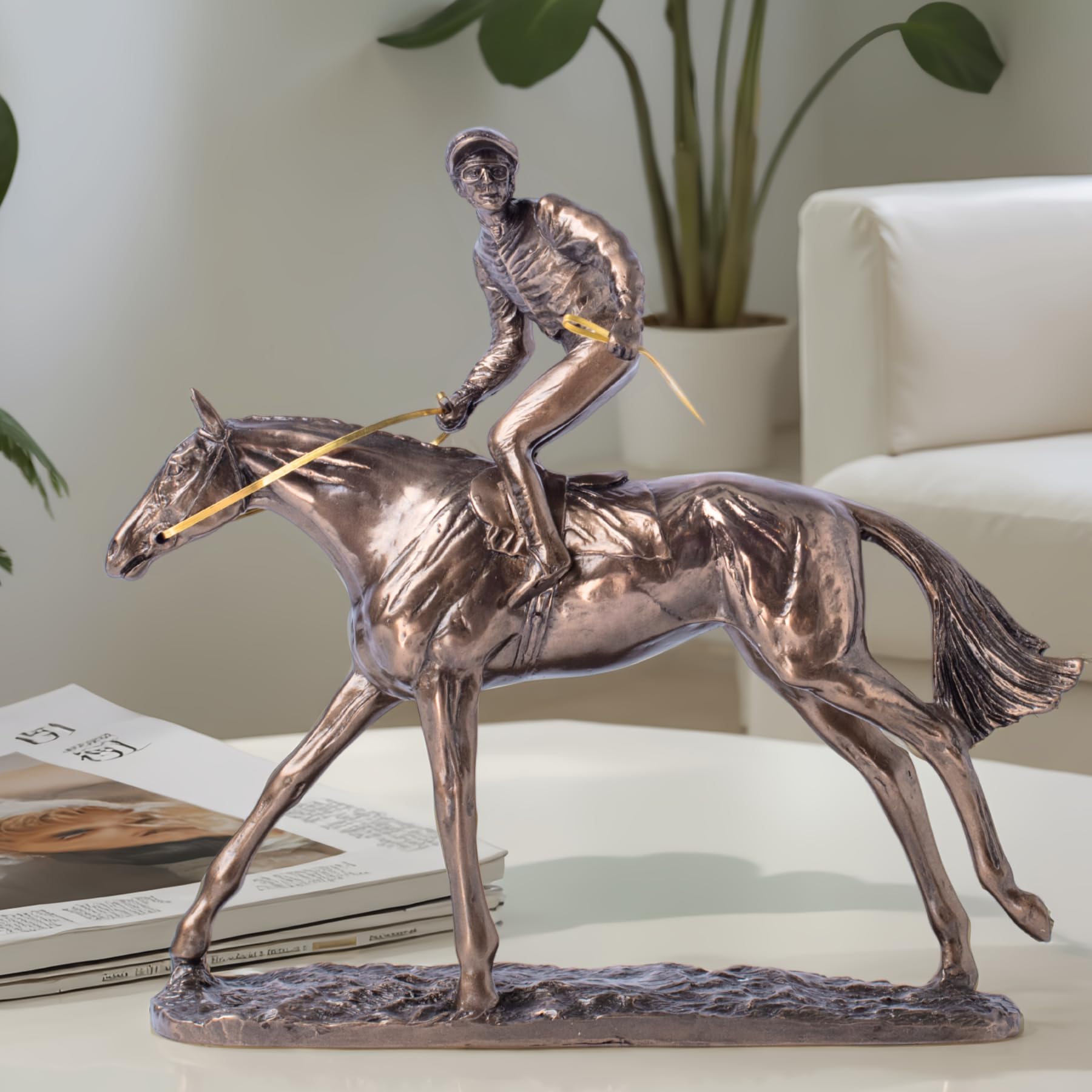 Modern Jockeys Horse Racing Bronze Resin Sculpture - Sleek Equestrian Art, Handmade Home Decor, Unique Gift for Horse Racing Fans, Sports Art Collectors