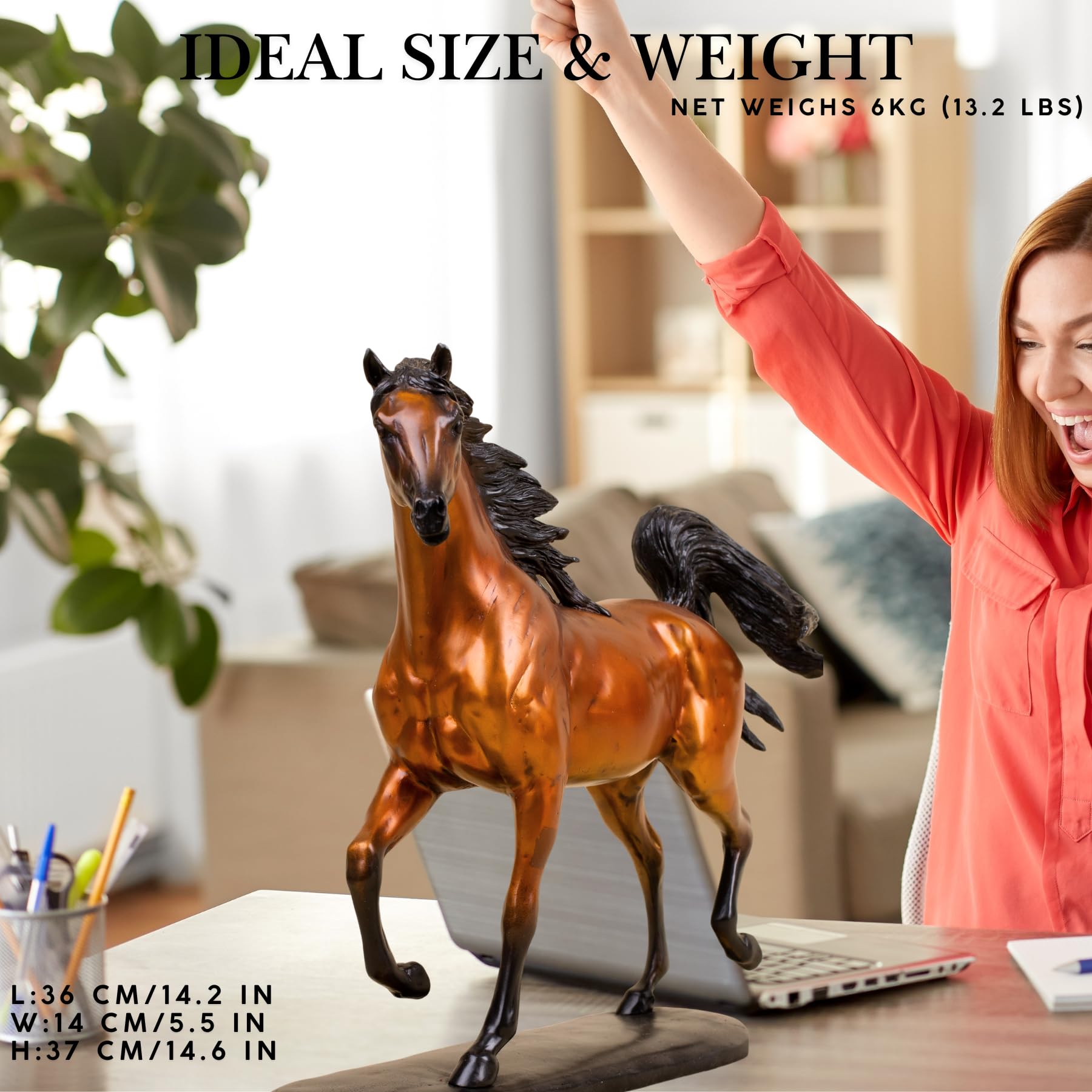 Elite Chestnut Amber Arabian Stallion Bronze Sculpture – 14.6" Full Pure Bronze Handcrafted Horse Statue – Museum-Grade Equestrian Art for Executive Office & Luxury Home Decor