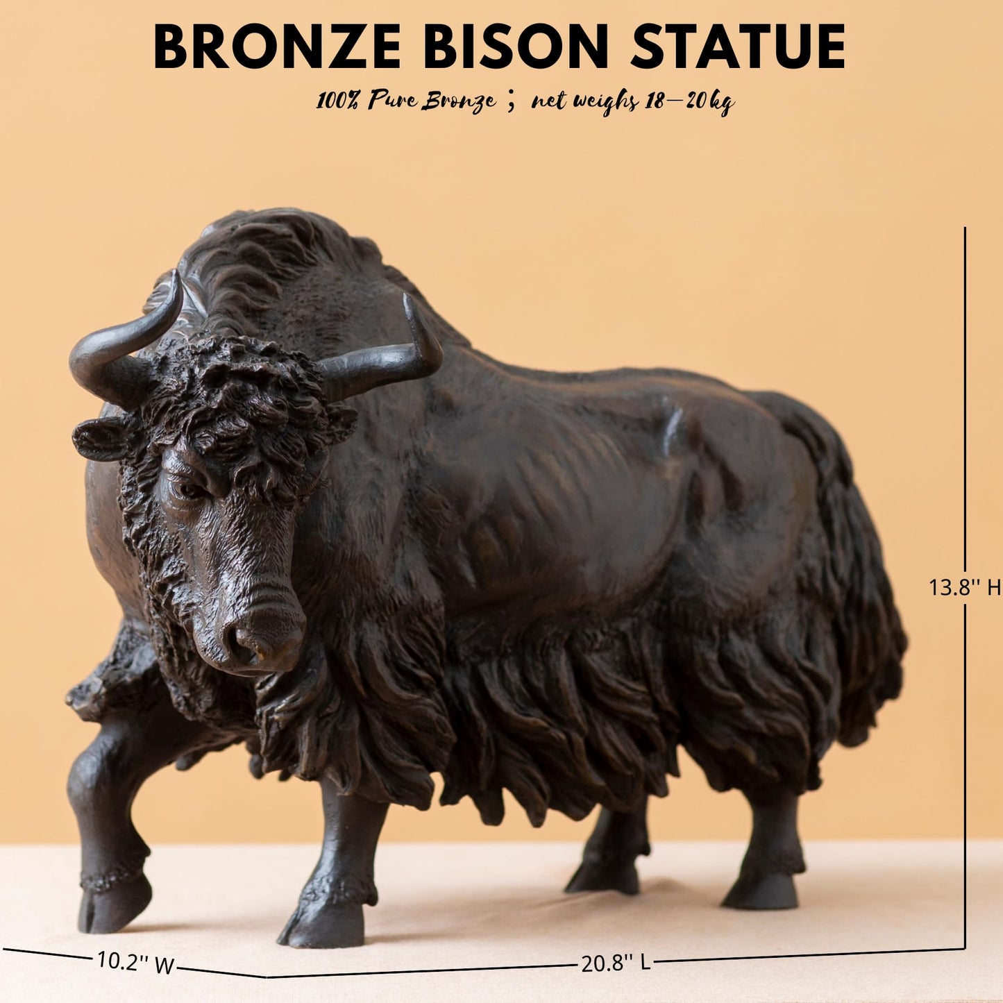 Large Bronze Bison Sculpture – 20.8'' American Buffalo Statue, Pure Lost-Wax Cast Bronze Animal Figurine for Home, Office & Gallery Decor