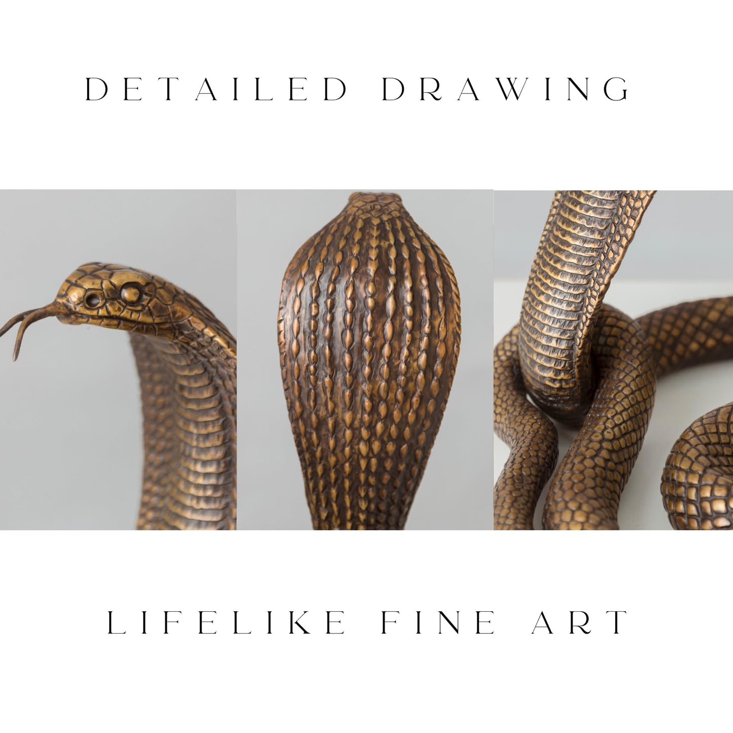 Bronze King Cobra Sculpture – 13.4" Handmade Solid Bronze Snake Statue with Striking Patina Finish – Lifelike Serpent Figurine for Home, Office, and Art Collectors – 22 lbs