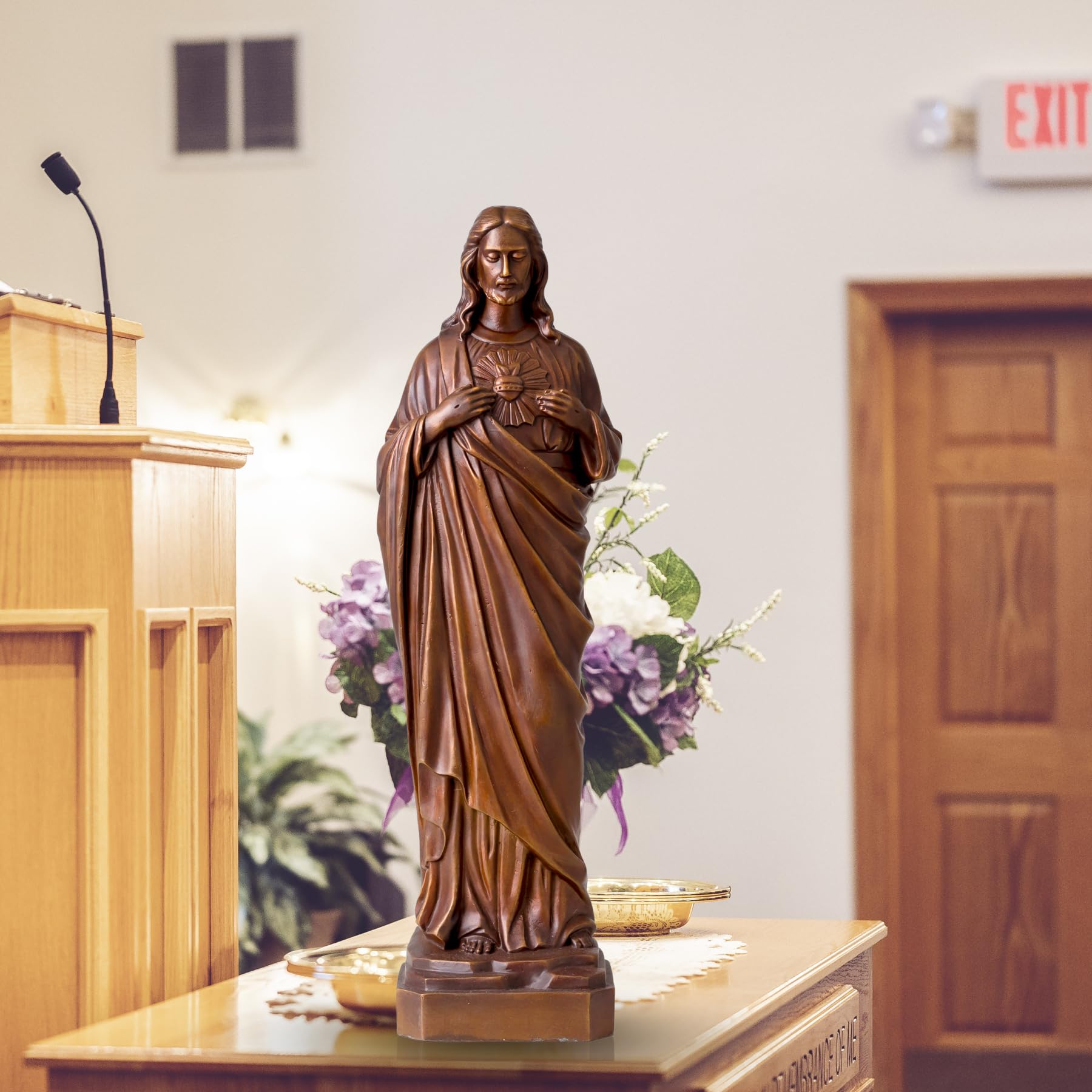 Solid Bronze Sacred Heart of Jesus Statue - 20" Handcrafted Professional Religious Sculpture - 15.4lbs Heavyweight Pure Bronze Art - Classic Bronze & Weathered Patina Finishes - Premium Catholic Gift