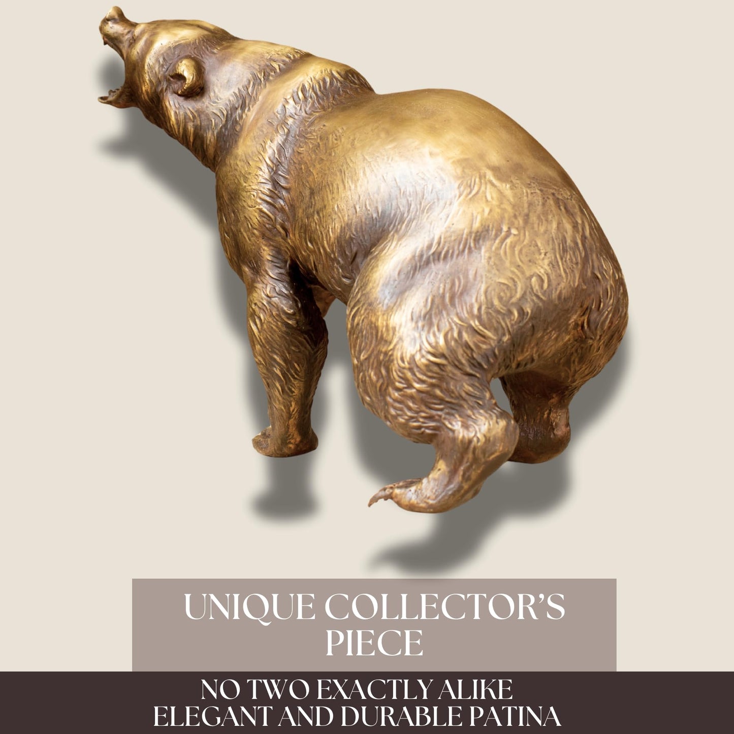 Bronze Roaring Grizzly Bear Statue – 13.4" Pure Bronze Wildlife Sculpture, Handmade with Lost-Wax Casting, Realistic Walking Bear Figurine for Home Decor, Office, Lodge, Cabin, and Collectors