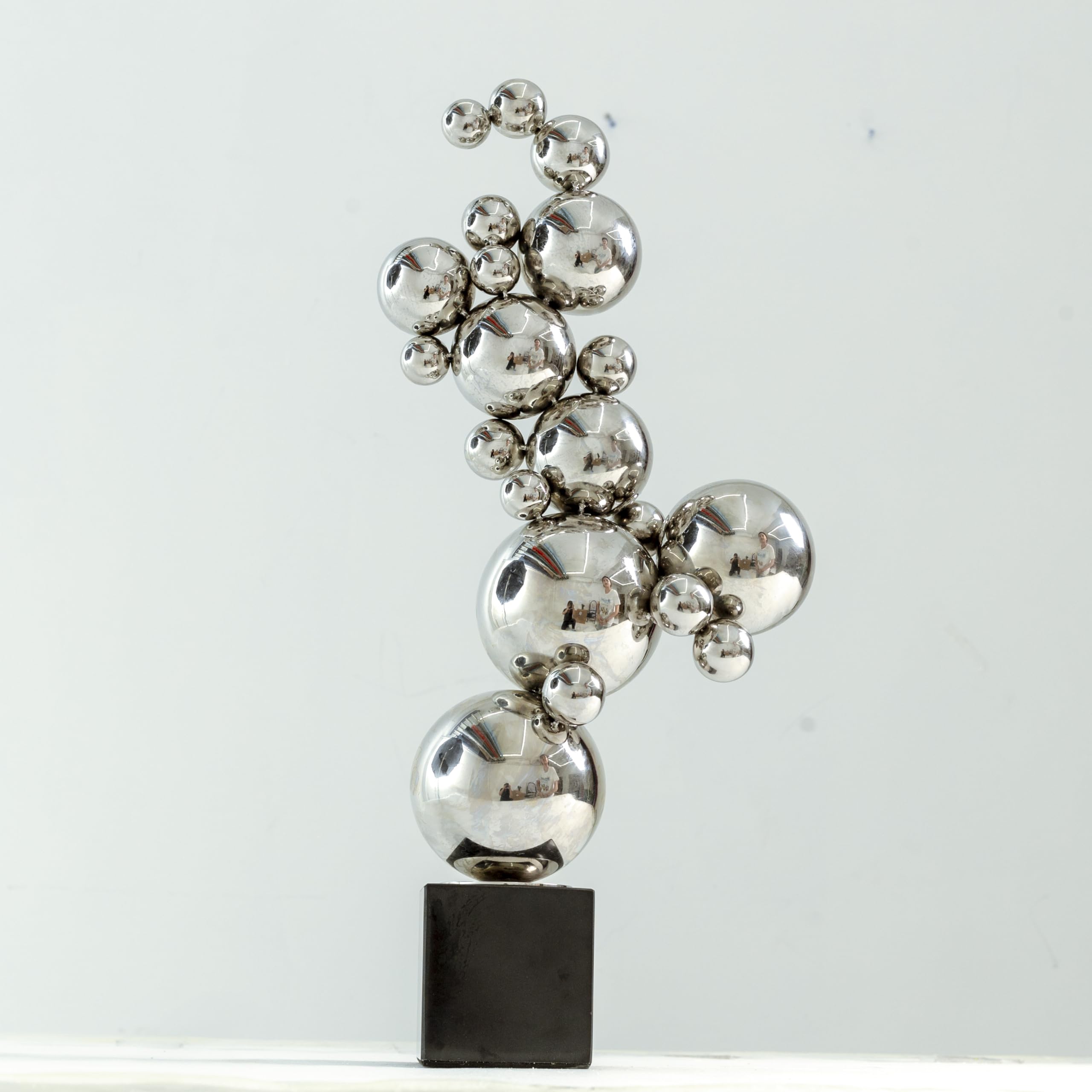 Abstract Geometric Stainless Steel Sculpture - Modern Art Decor with Natural Marble Base