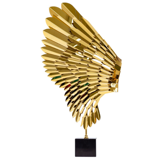R REALONG Metal Statue for Home Decor-Vintage Style Angel Wings Stainless Steel Sculpture with Marble Base, 30'' Artisanal Design & Handcrafted Metal Art Collection for Hotel,Gallery,Club