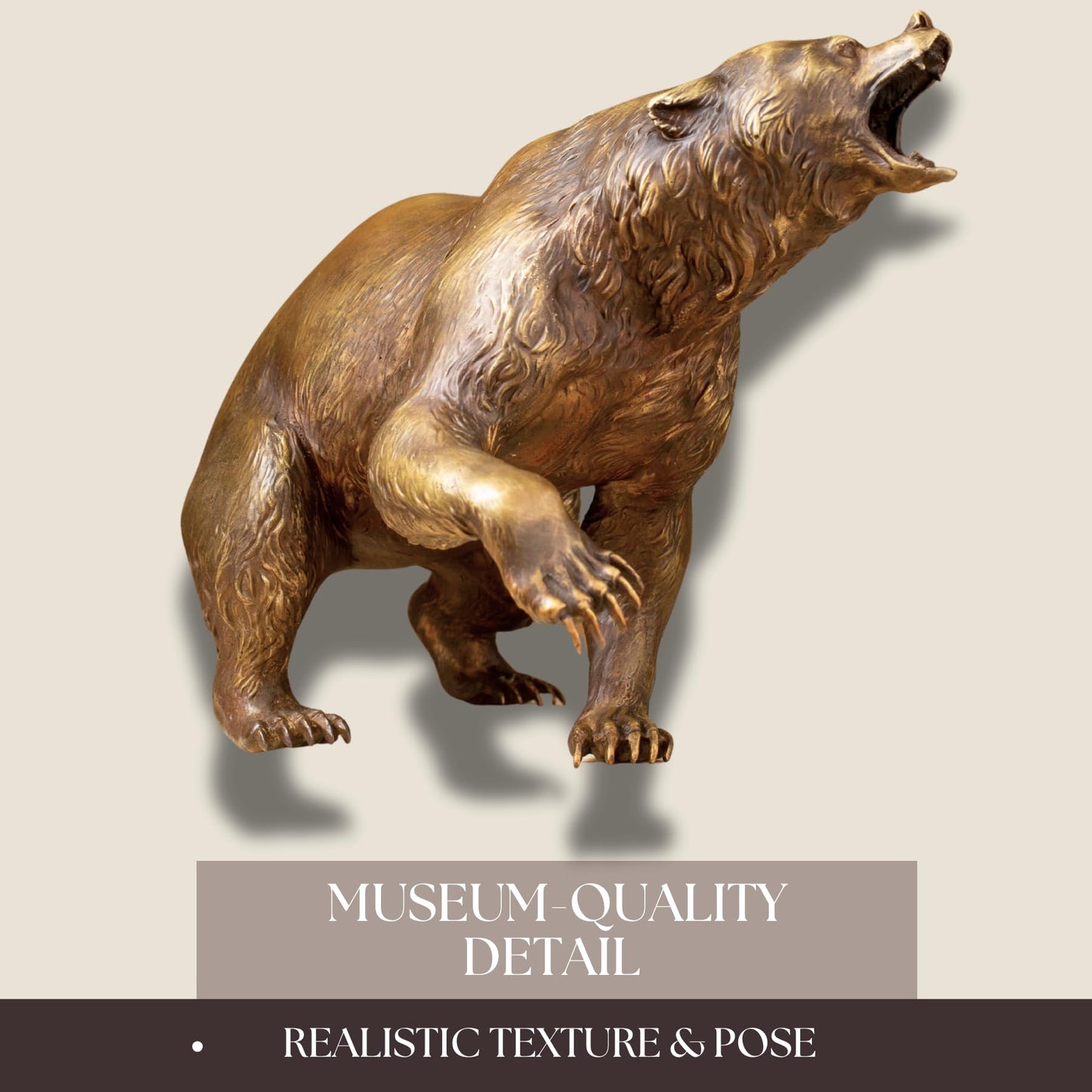 Bronze Roaring Grizzly Bear Statue – 13.4" Pure Bronze Wildlife Sculpture, Handmade with Lost-Wax Casting, Realistic Walking Bear Figurine for Home Decor, Office, Lodge, Cabin, and Collectors