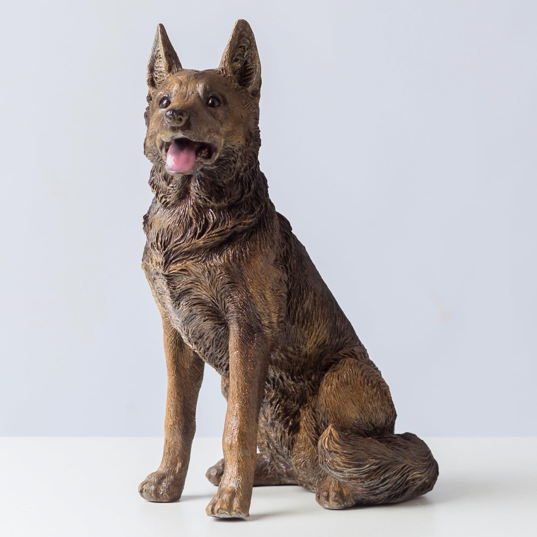 Premium Solid Bronze German Shepherd Statue - 11.8" Handcrafted Lost-Wax Casting Guard Dog Sculpture - Heavyweight 8.8lbs Pure Bronze Art - Regal Seated Alsatian Figure - Luxury Home & Office Decor