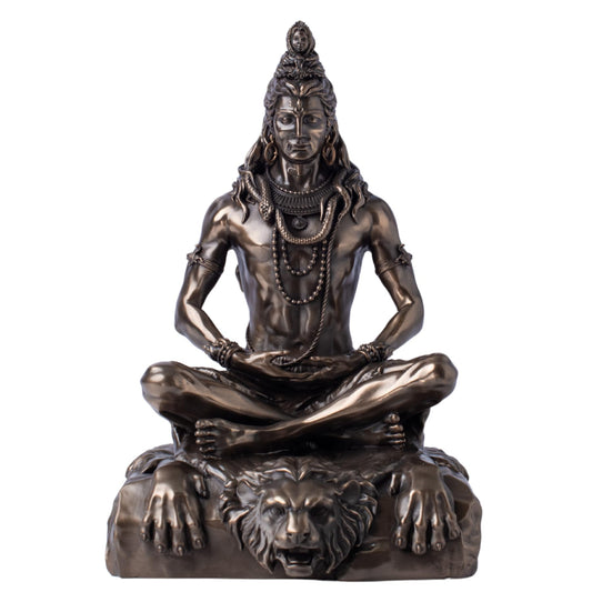 Shiva Statue for Meditation – 12'' Seated Hindu God Sculpture, Cold Cast Resin with Antique Bronze Finish – Lord Shiva Figurine for Home Decor, Yoga Room, Spiritual Gift, Indian Art Idol