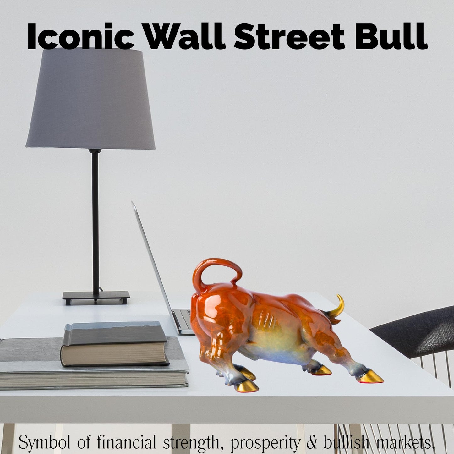 Wall Street Bull Bronze Statue – Hand-Painted Charging Bull Sculpture 8.3″ | Feng Shui Wealth & Stock Market Bull Figurine for Office Desk, Trading Room, Investor Gift & Home Decor