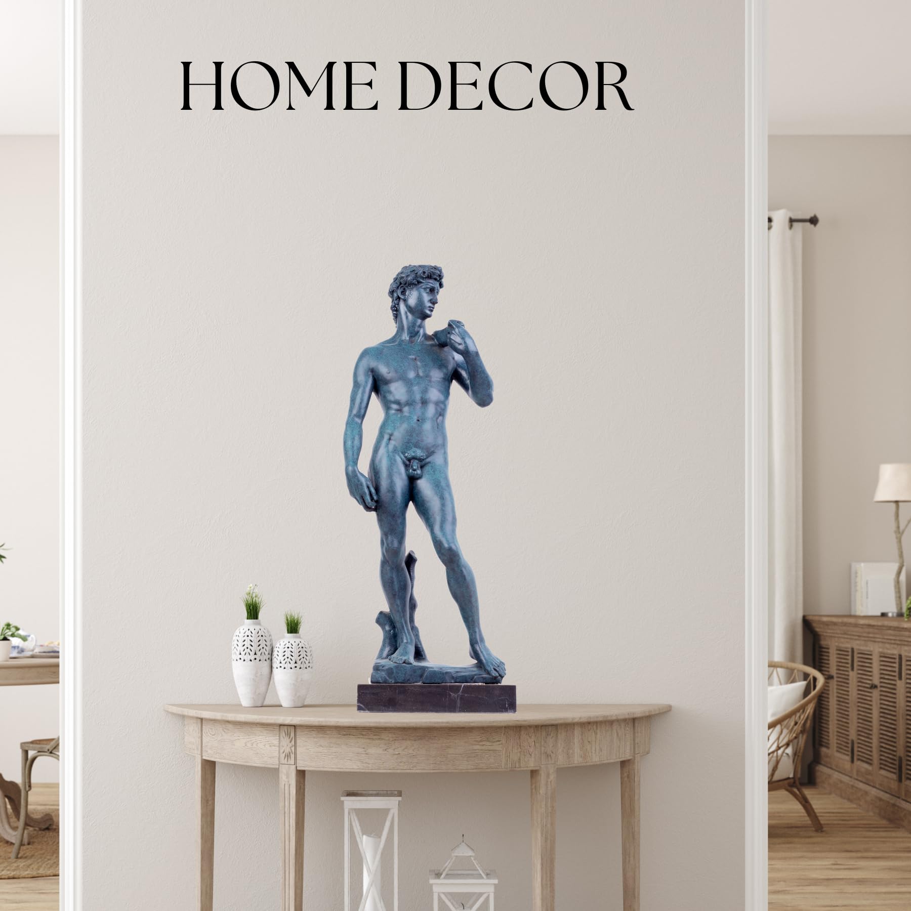 Michelangelo’s David Modern Bronze Collection – Avant-Garde Nude Fine Art Sculpture on Marble Base, Premium Gallery Home & Office Decor