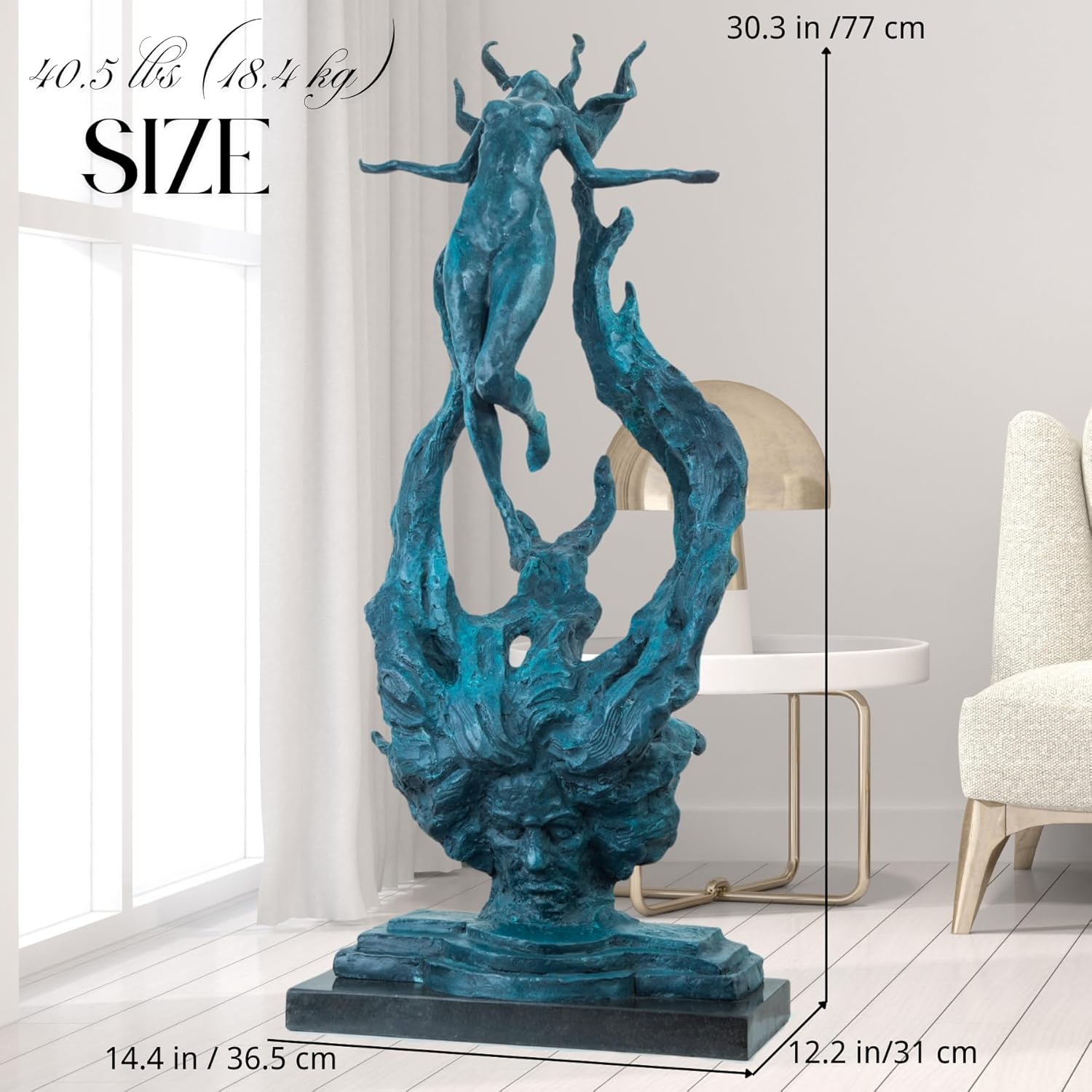 Beethoven Rhapsody Abstract Bronze Sculpture, 30.3'' Handmade Hot Casting Blue Patina Statue – Collectible Fine Art for Gallery, Museum, Home, Hotel Décor