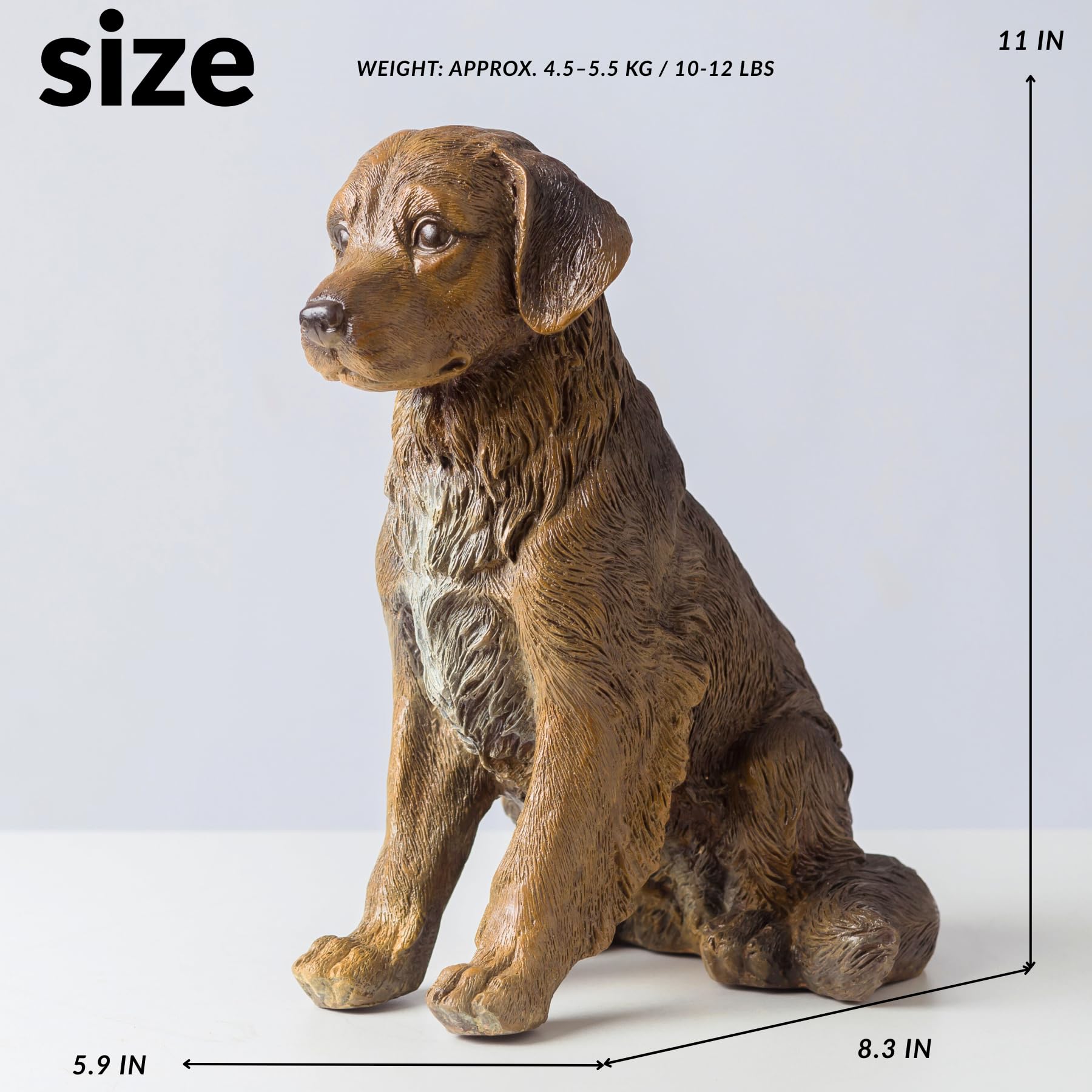 Premium Solid Bronze Golden Retriever Statue - 11" Handcrafted Lost-Wax Casting - Life-like Seated Golden Retriever Sculpture - Heavyweight 12lbs Pure Bronze Art - High-End Gift for Dog Lovers