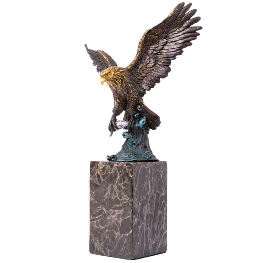 13.8 in-Bronze Swooping Eagle Catching Fish Sculpture – American Bald Eagle Statue with Marble Base, Wildlife Bronze Figurine for Home Decor, Office, Gallery, Gifts and Collectors