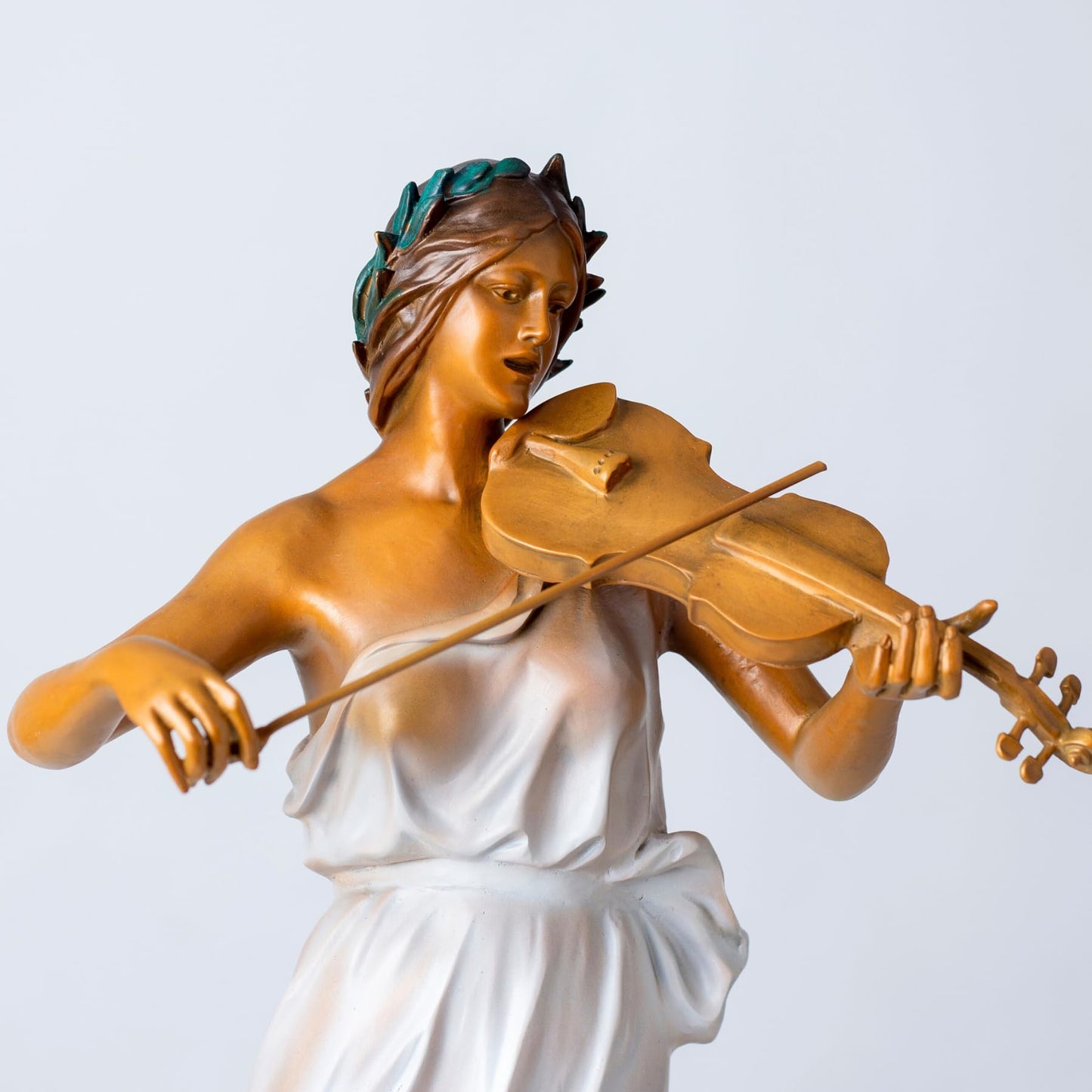 Luo Li-Rong Style Bronze Violinist Sculpture – 23.2″ Tall Elegant Lady Playing Violin in Flowing Dress, Solid Lost-Wax Bronze Statue for Home, Garden, or Art Gift