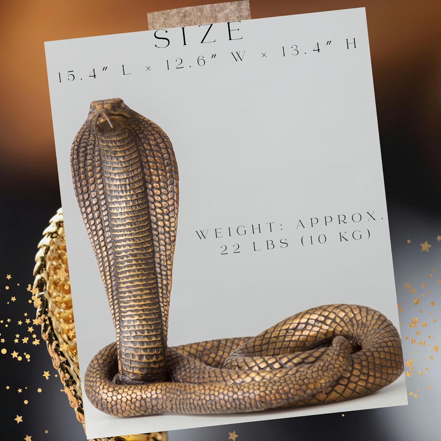 Bronze King Cobra Sculpture – 13.4" Handmade Solid Bronze Snake Statue with Striking Patina Finish – Lifelike Serpent Figurine for Home, Office, and Art Collectors – 22 lbs