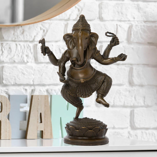 Bronze Ganesha Statue, 7.87" Lord Ganesha Figurine Standing on Lotus Pedestal - Hindu Elephant God of Success Statue in Premium Hot Cast Bronze