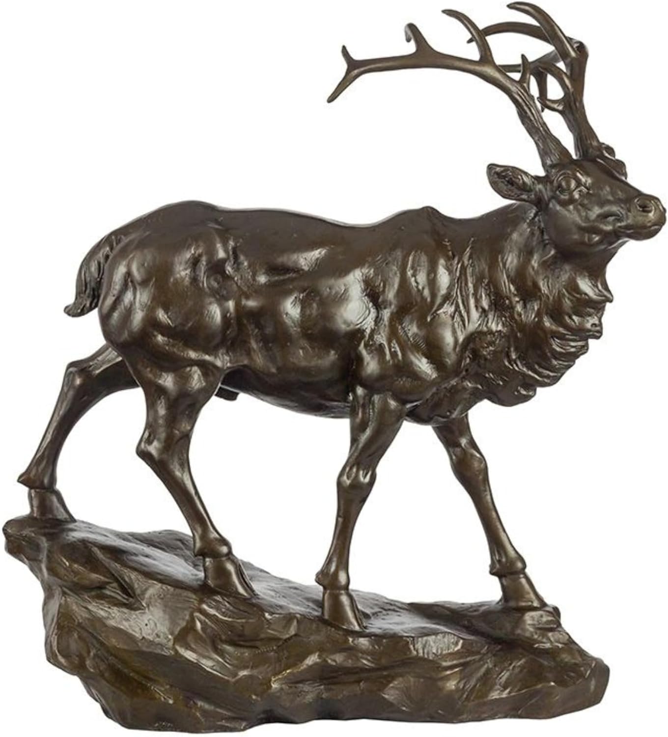 Bronze Wild Deer Sculpture - Majestic Stag on Rocky Terrain, Realistic Wildlife Statue on Marble Base for High-End Home Decor, Art Collection, and Executive Gifting