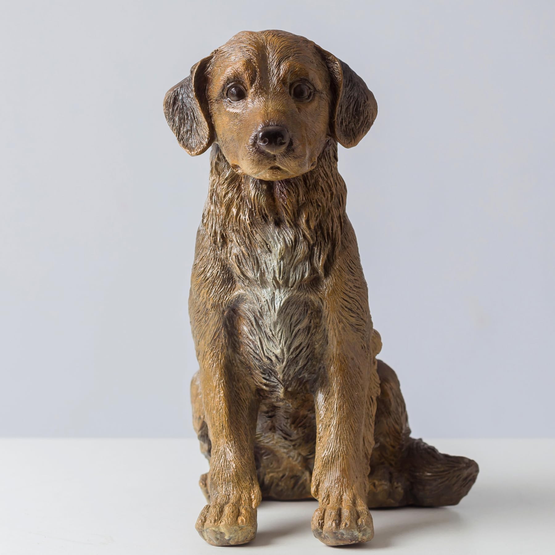 Premium Solid Bronze Golden Retriever Statue - 11" Handcrafted Lost-Wax Casting - Life-like Seated Golden Retriever Sculpture - Heavyweight 12lbs Pure Bronze Art - High-End Gift for Dog Lovers