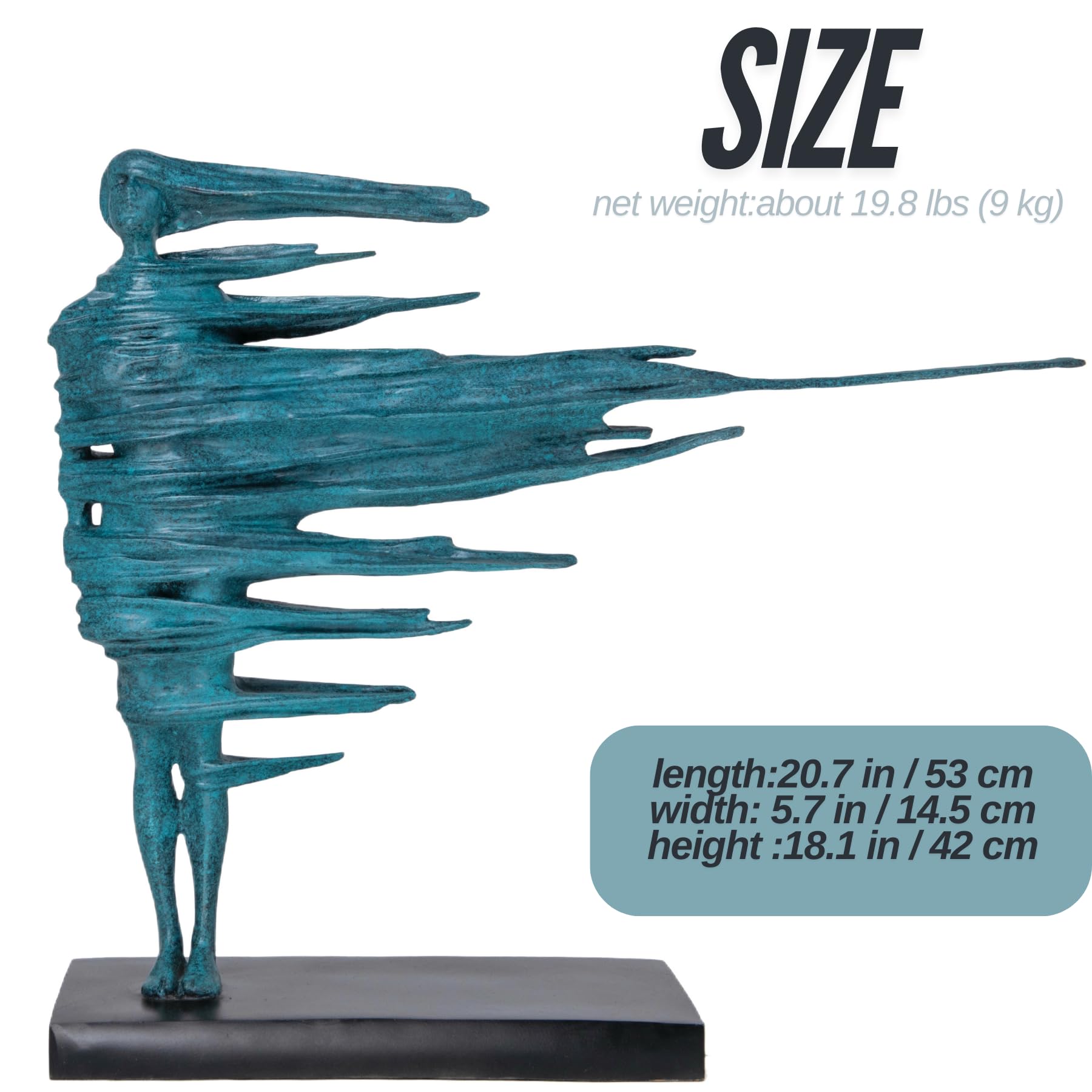 Modern Abstract Bronze Sculpture – Dalí Wind-Swept Female Form Statue with Artistic Patina Finish, Handcrafted Lost-Wax Bronze Art for Home, Office & Gallery Decor