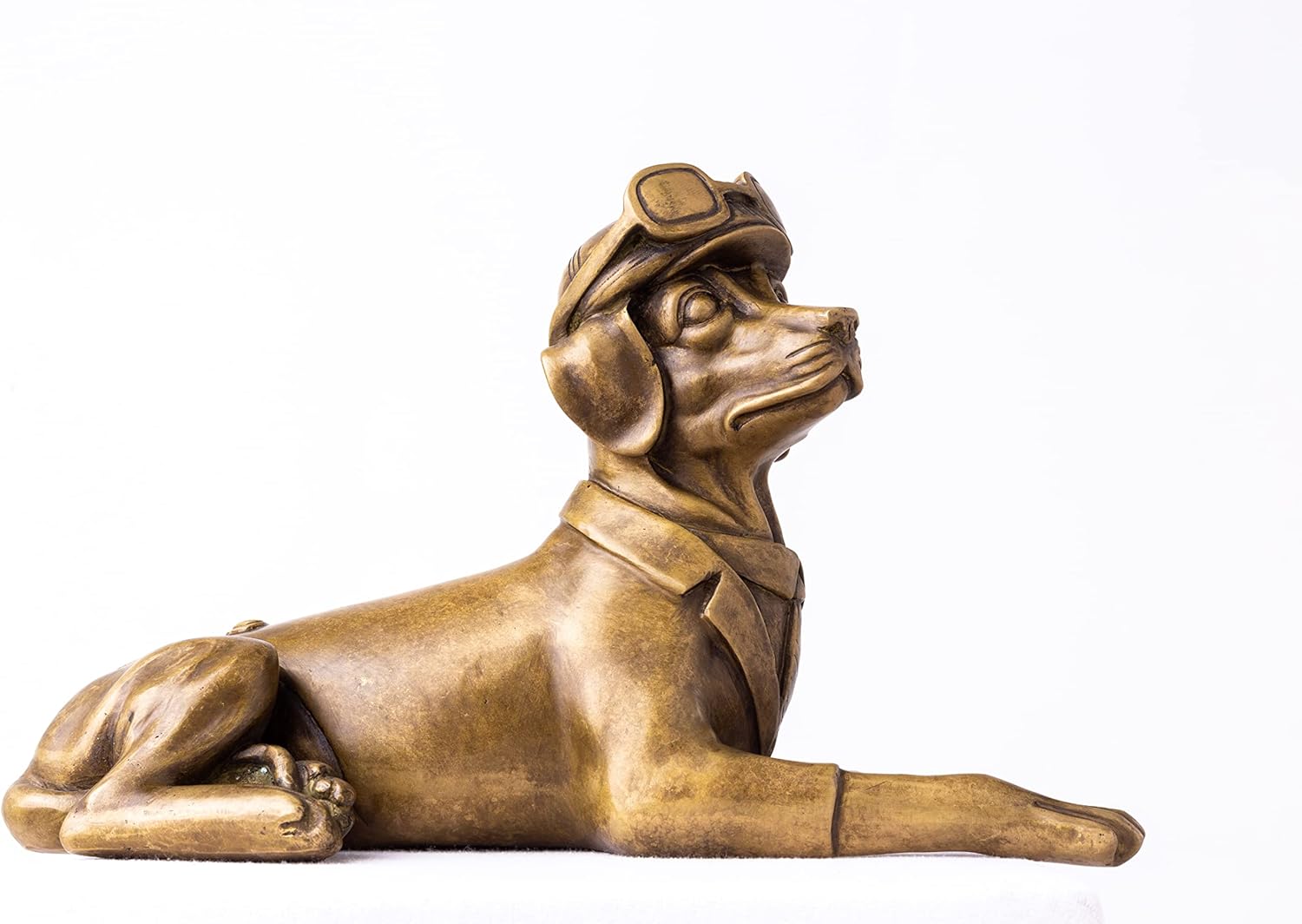 Premium Solid Bronze Aviator Dog Statue - 14" Handcrafted Pilot Hunter Sculpture - Traditional Lost-Wax Casting - Heavyweight 9.7lbs Pure Bronze Art - Unique Luxury Gift for Aviators & Dog Lovers