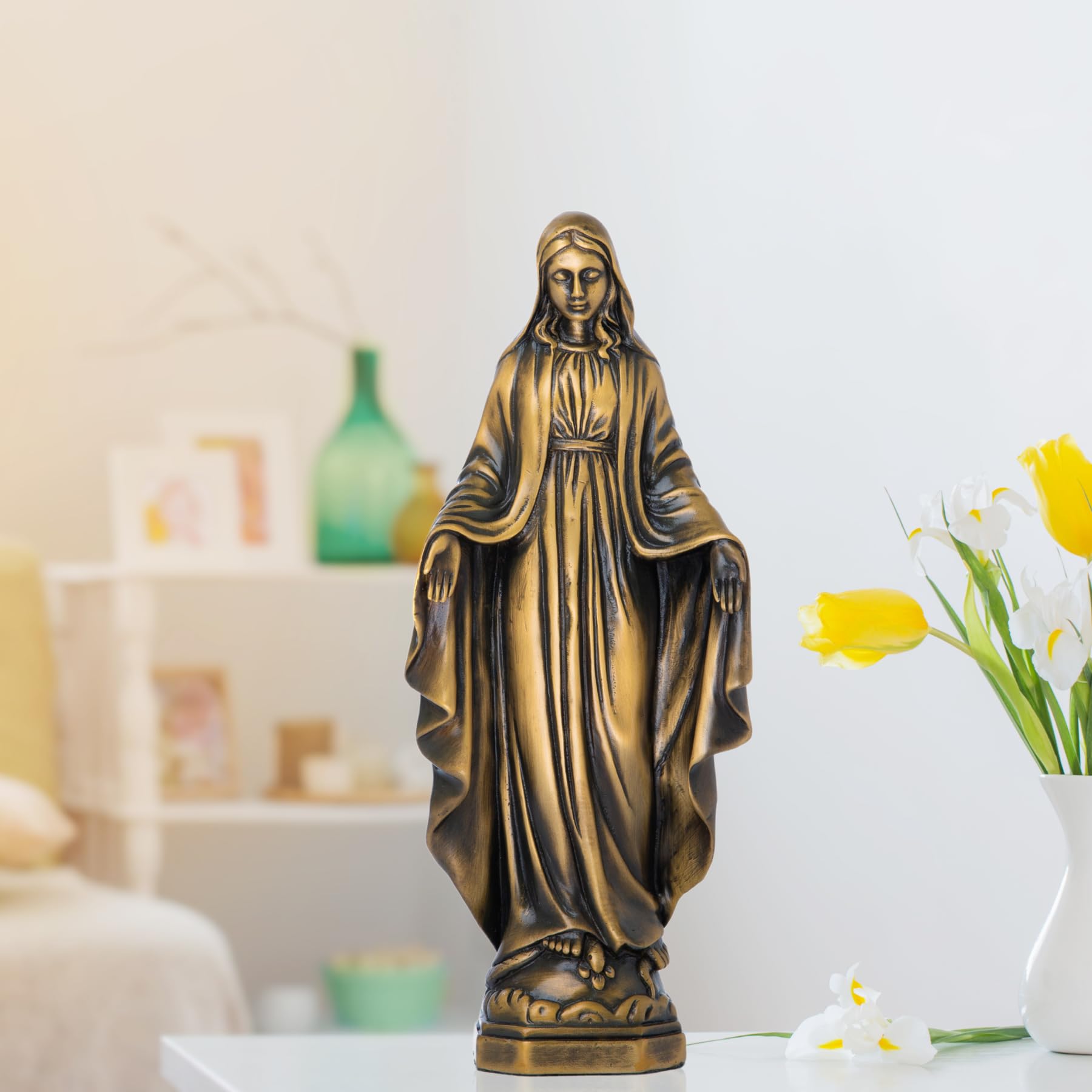 Blessed Virgin Mary Bronze Statues - Handcrafted Lost-Wax Casting Religious Sculptures - Catholic Madonna & Our Lady Figurines - Premium Sacred Art Gifts for Home Altars & Chapels
