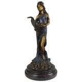 25.2" Giant Bronze Goddess of Wealth Statue - Gilded 24K Gold Leaf, Royal Blue & Classic Bronze Tyche Sculpture - Blind Fortuna with Cornucopia & Coins - High-End Prosperity Gift & Luxury Home Office Decor