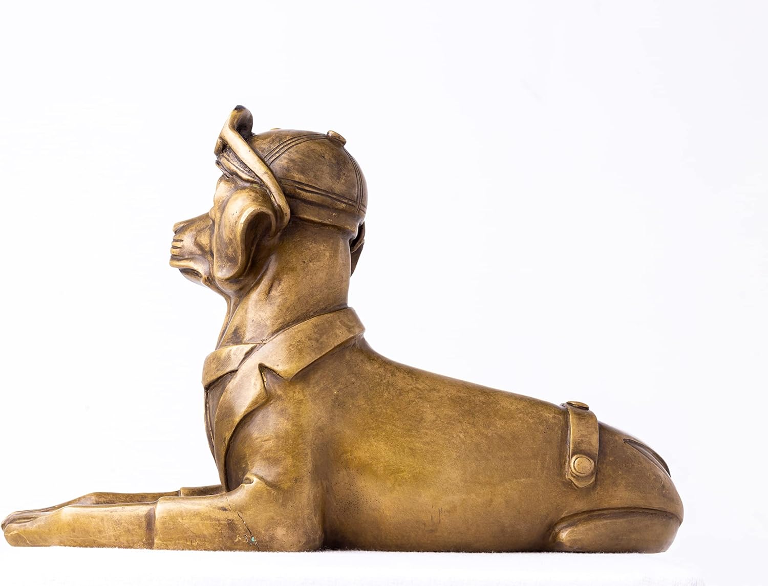 Premium Solid Bronze Aviator Dog Statue - 14" Handcrafted Pilot Hunter Sculpture - Traditional Lost-Wax Casting - Heavyweight 9.7lbs Pure Bronze Art - Unique Luxury Gift for Aviators & Dog Lovers