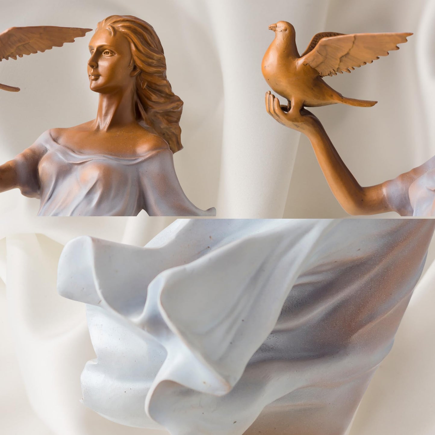 Bronze Girl with Dove Statue – 23.6" Tall Peace-Themed Sculpture – Luo Li Rong Inspired Elegant Young Lady in Flowing Dress – Solid Bronze Art Decor for Home, Garden, or Gift