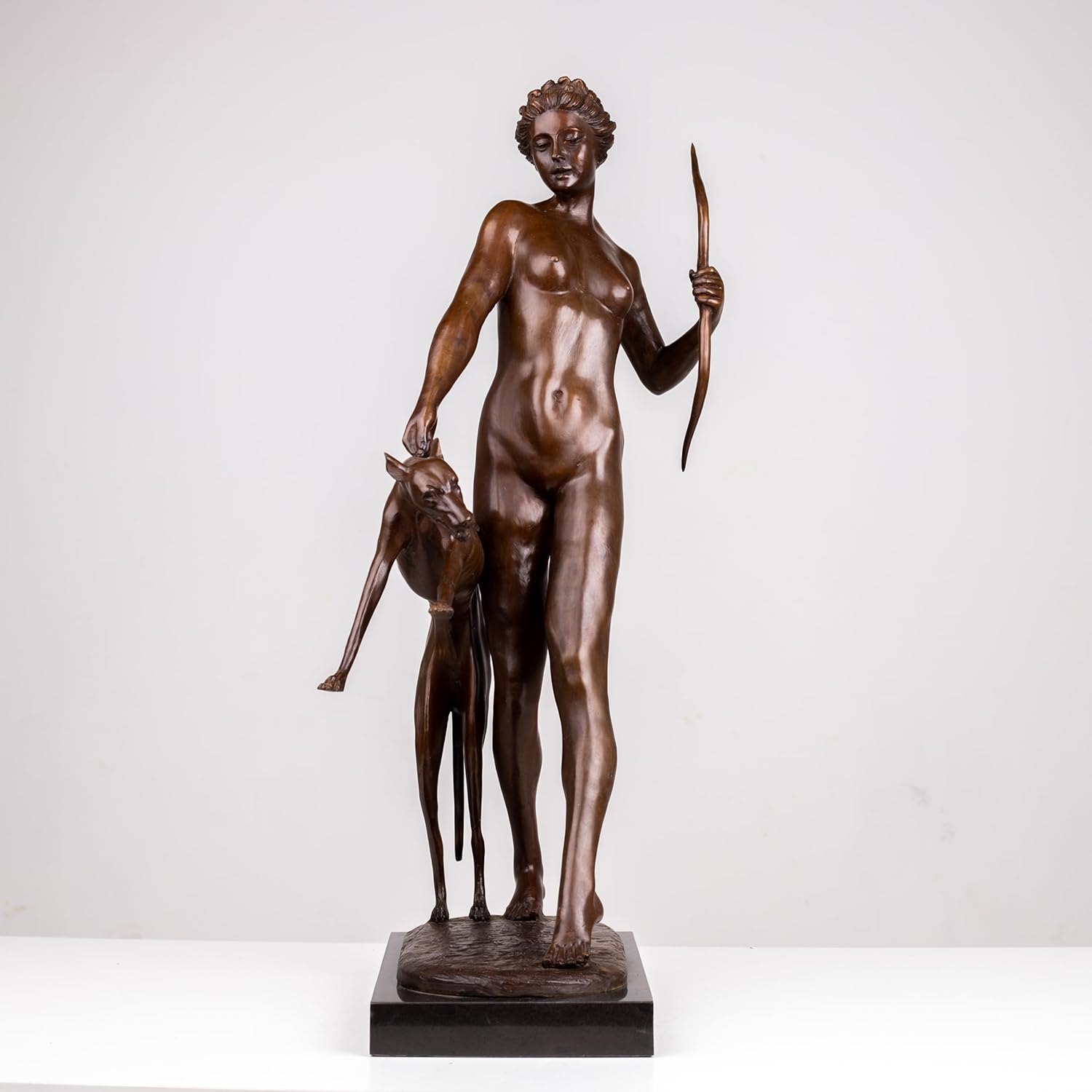 Bronze Artemis Statue - Majestic Greek Goddess of the Hunt, Large 31.5" Mythological Figurine on Marble Base for Luxury Home & Gallery Decor
