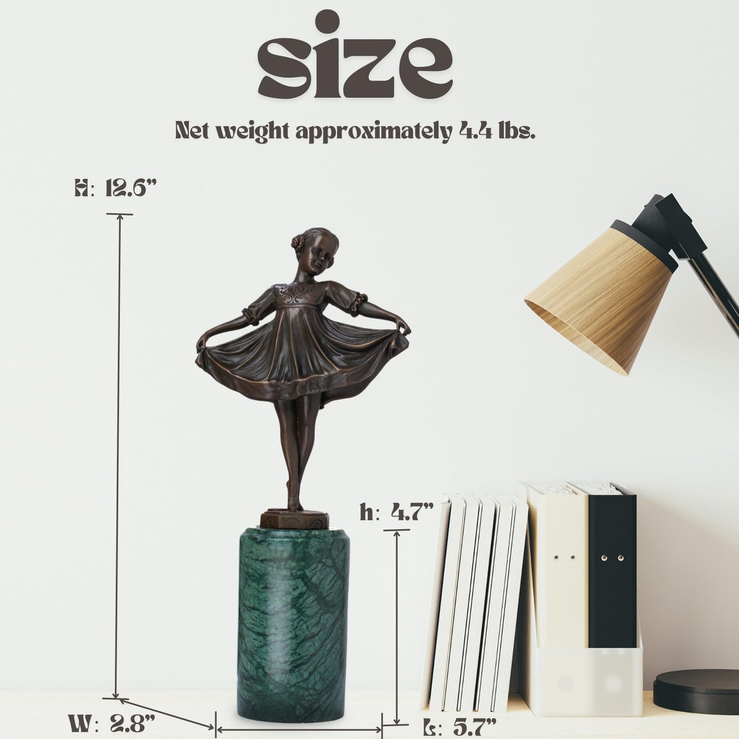 R REALONG 12.6 in Bronze Ballet Girl Statue with Green Marble Base – Vintage & Elegant Ballet Dancer Sculpture | Perfect for Home & Office Décor, Collectible Art, and Gift Choice