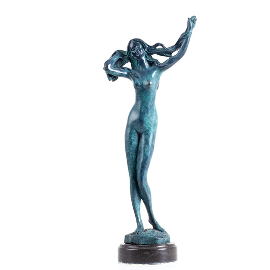 R REALONG 14.4" Sexy Nude Female Blue Bronze Statue,Modern Nude Girl Naked Lady Artwork Bronze Figure Statues and Sculptures for Decoration, Collections and Important