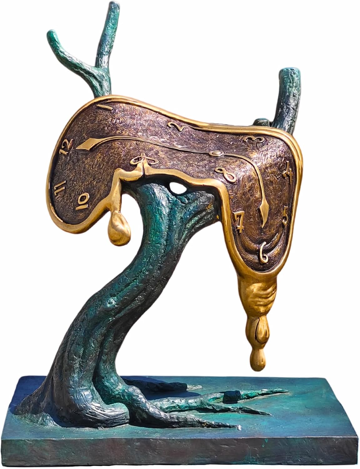 Salvador Dalí-Inspired Bronze Sculpture - Abstract Flowing Clock on Tree（The Persistence of Memory Bronze Statue and Sculpture Artistic Collection, Home Office Decor or Gifts, 19.7" x 15" x 24.8"