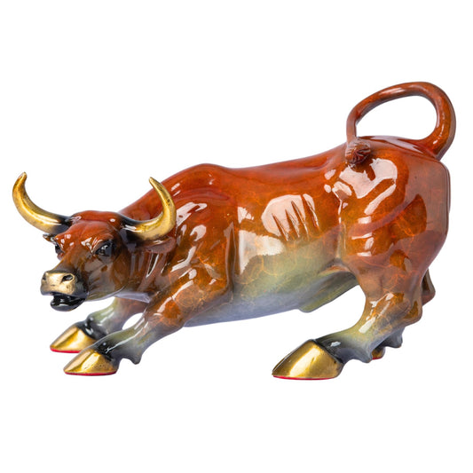 Wall Street Bull Bronze Statue – Hand-Painted Charging Bull Sculpture 8.3″ | Feng Shui Wealth & Stock Market Bull Figurine for Office Desk, Trading Room, Investor Gift & Home Decor