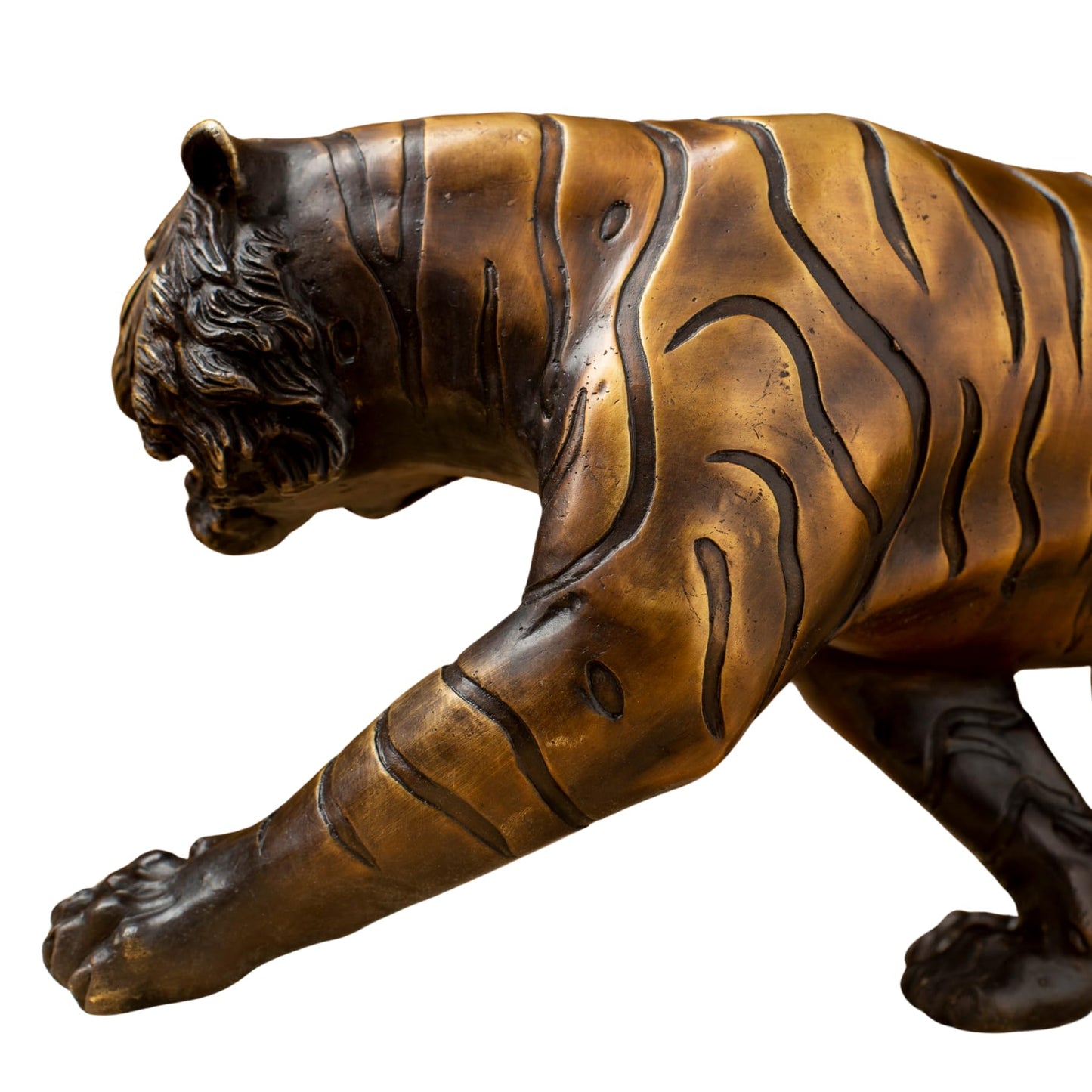Bronze Tiger Statue – 18.9" Solid Brass Handmade Sculpture, Lost-Wax Cast Wild Jungle Animal Figurine, Brass Tiger for Home Decor, Office, Feng Shui, Business Gift, Art Collection