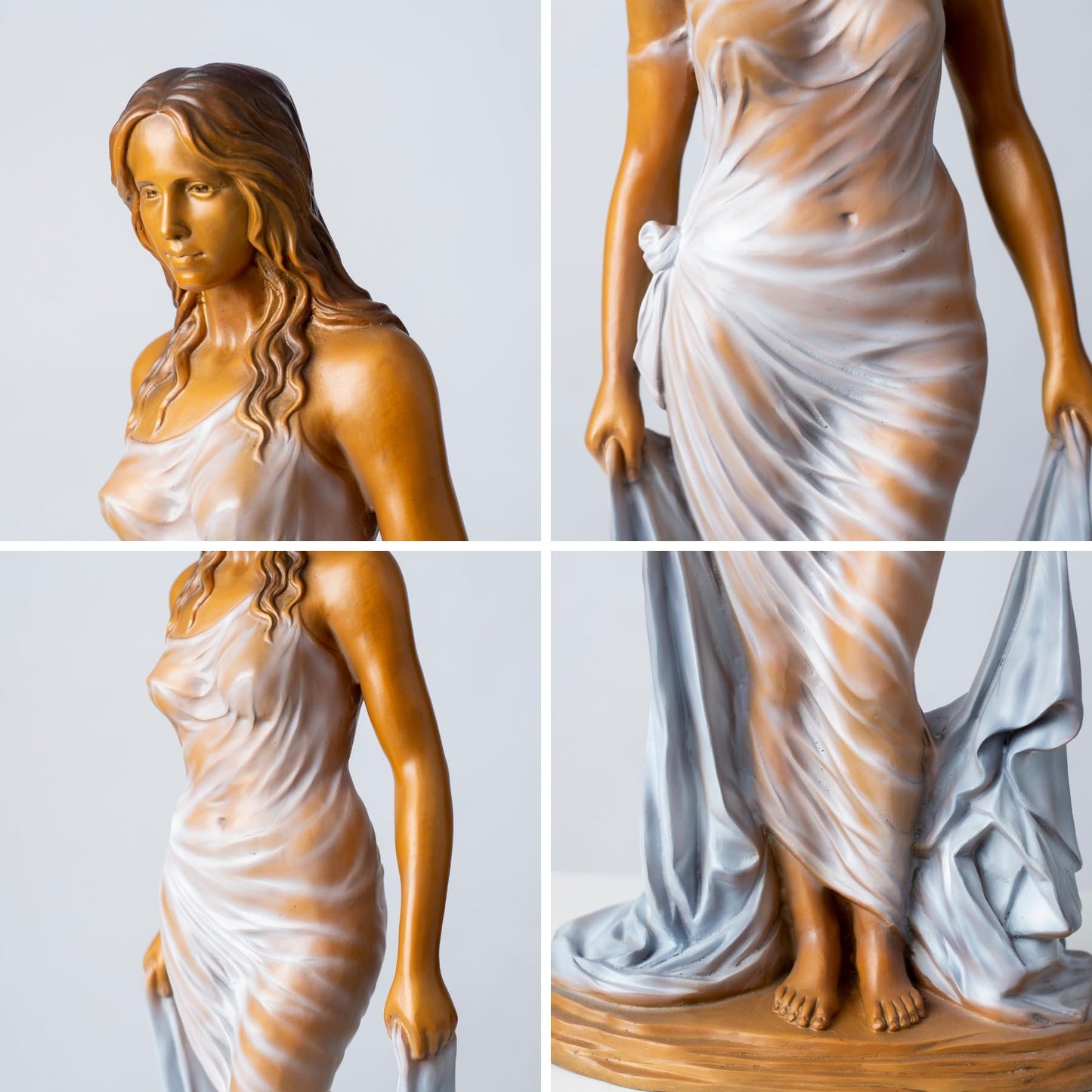 GRACE IN MOTION Bronze Woman Sculpture – 23.2" Tall Luo Li Rong-Inspired Figurine – Solid Bronze Female Statue in Sheer Gown Holding Drapery – Elegant Art Decor for Home, Office, or Gallery Display